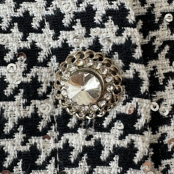 Alessandra Rich Cropped Embellished Sequin Houndstooth Jacket Black & White - Picture 7 of 17